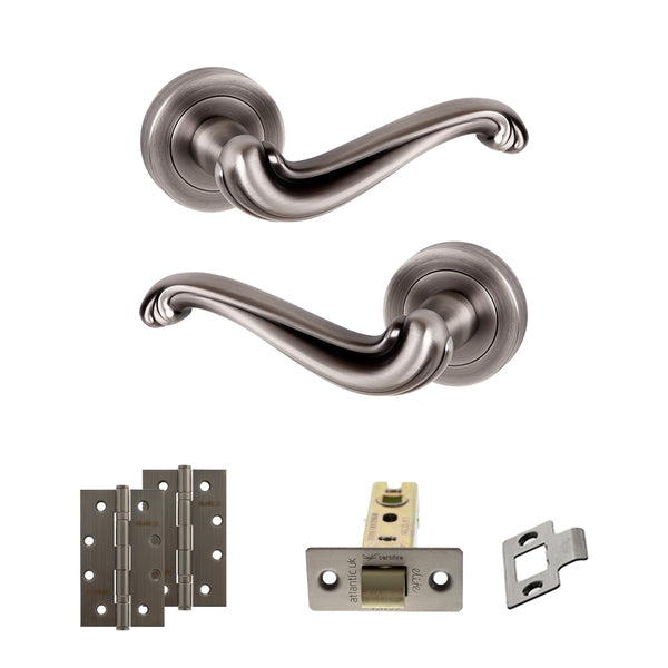 Old English Colchester Door Handle Pack (Latch Set - 3" CE Latch, 4" Slim Knuckle Hinges x2) by Atlantic Hardware