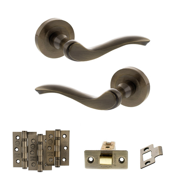Old English Warwick Door Handle Pack (Latch Set - 3" CE Latch, 3" Fire Rated Hinges x3) by Atlantic Hardware