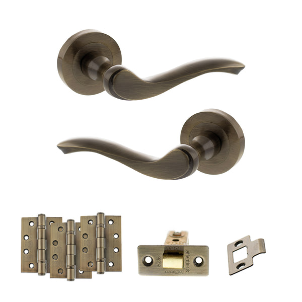 Old English Warwick Door Handle Pack (Latch Set - 3" CE Latch, 4" Fire Rated Hinges x3) by Atlantic Hardware