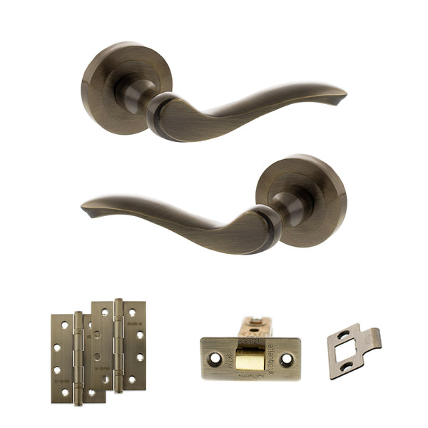 Old English Warwick Door Handle Pack (Latch Set - 3" CE Latch, 4" Slim Knuckle Hinges x2) by Atlantic Hardware