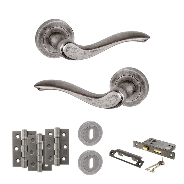 Old English Warwick Door Handle Pack (3 Lever Lock Set - 2.5" CE Sashlock, 3" Fire Rated Hinges x3) by Atlantic Hardware