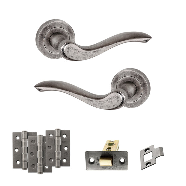 Old English Warwick Door Handle Pack (Latch Set - 3" CE Latch, 3" Fire Rated Hinges x3) by Atlantic Hardware