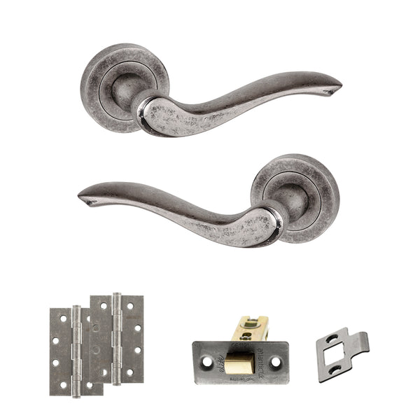 Old English Warwick Door Handle Pack (Latch Set - 2.5" CE Latch, 4" Slim Knuckle Hinges x2) by Atlantic Hardware