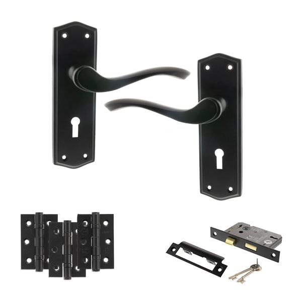 Old English Warwick Door Handle Pack (3 Lever Lock Set - 2.5" CE Sashlock, 3" Fire Rated Hinges x3) by Atlantic Hardware