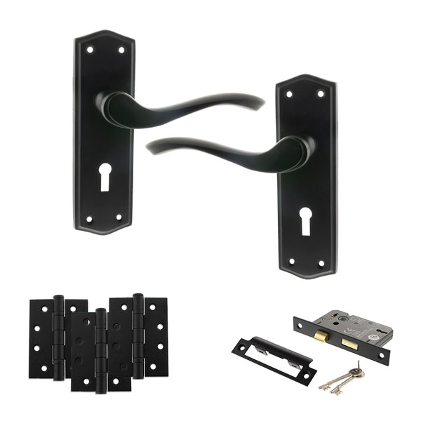 Old English Warwick Door Handle Pack (3 Lever Lock Set - 3" CE Sashlock, 4" Fire Rated Hinges x3) by Atlantic Hardware
