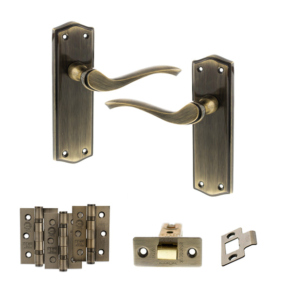 Old English Warwick Door Handle Pack (Latch Set - 3" CE Latch, 3" Fire Rated Hinges x3) by Atlantic Hardware