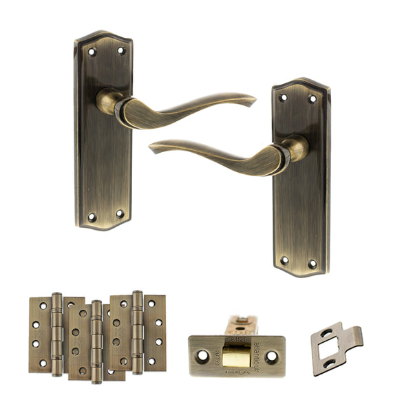 Old English Warwick Door Handle Pack (Latch Set - 2.5" CE Latch, 4" Fire Rated Hinges x3) by Atlantic Hardware
