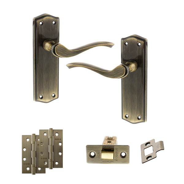 Old English Warwick Door Handle Pack (Latch Set - 2.5" CE Latch, 4" Slim Knuckle Hinges x2) by Atlantic Hardware