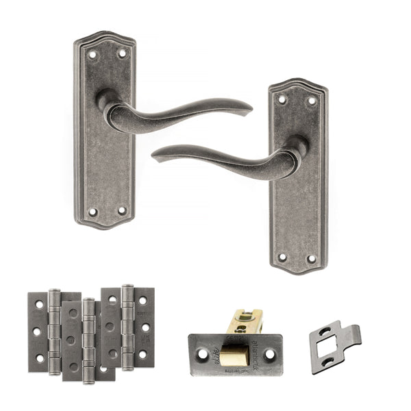 Old English Warwick Door Handle Pack (Latch Set - 2.5" CE Latch, 3" Fire Rated Hinges x3) by Atlantic Hardware