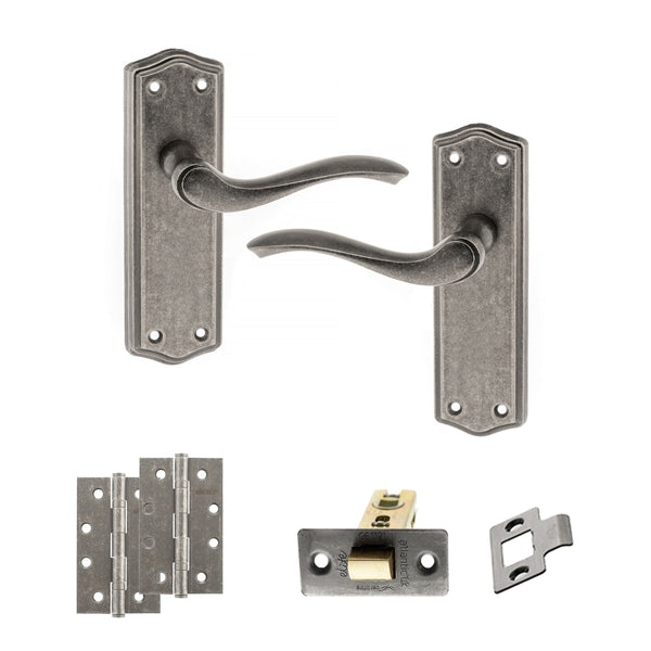Old English Warwick Door Handle Pack (Latch Set - 2.5" CE Latch, 4" Slim Knuckle Hinges x2) by Atlantic Hardware