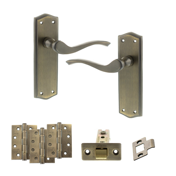 Old English Warwick Door Handle Pack (Latch Set - 2.5" CE Latch, 4" Fire Rated Hinges x3) by Atlantic Hardware