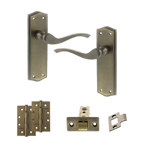 Old English Warwick Door Handle Pack (Latch Set - 2.5" CE Latch, 4" Slim Knuckle Hinges x2) by Atlantic Hardware