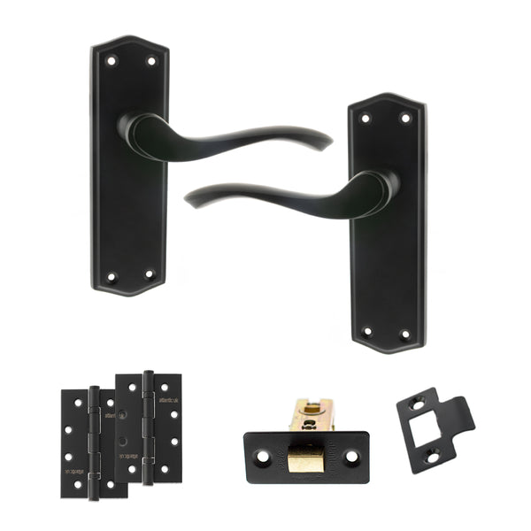 Old English Warwick Door Handle Pack (Latch Set - 3" CE Latch, 4" Slim Knuckle Hinges x2) by Atlantic Hardware