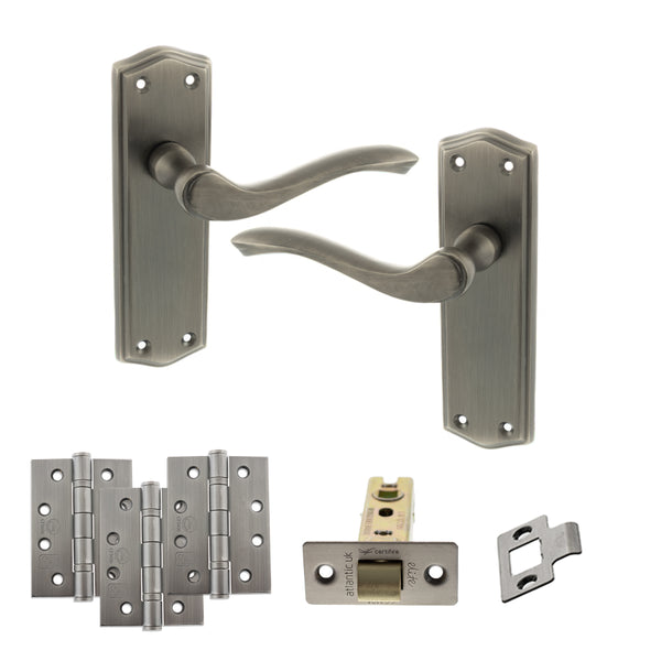 Old English Warwick Door Handle Pack (Latch Set - 2.5" CE Latch, 4" Fire Rated Hinges x3) by Atlantic Hardware