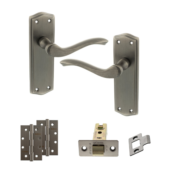 Old English Warwick Door Handle Pack (Latch Set - 3" CE Latch, 4" Slim Knuckle Hinges x2) by Atlantic Hardware
