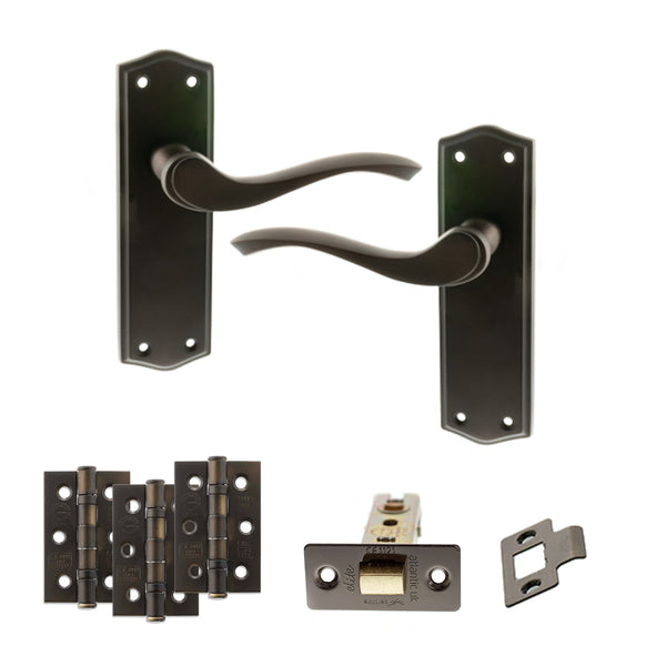 Old English Warwick Door Handle Pack (Latch Set - 2.5" CE Latch, 3" Fire Rated Hinges x3) by Atlantic Hardware