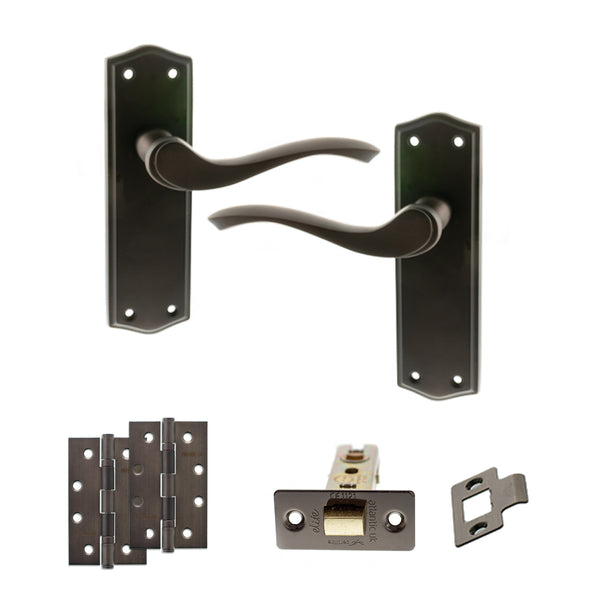 Old English Warwick Door Handle Pack (Latch Set - 3" CE Latch, 4" Slim Knuckle Hinges x2) by Atlantic Hardware
