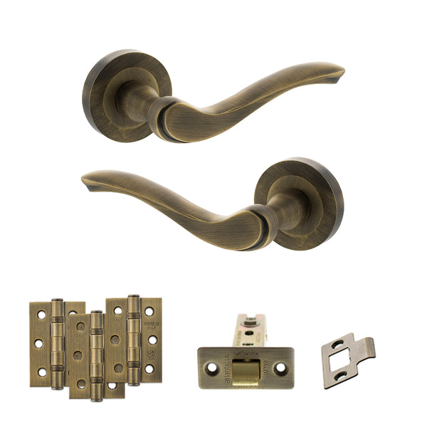 Old English Warwick Door Handle Pack (Latch Set - 3" CE Latch, 3" Fire Rated Hinges x3) by Atlantic Hardware