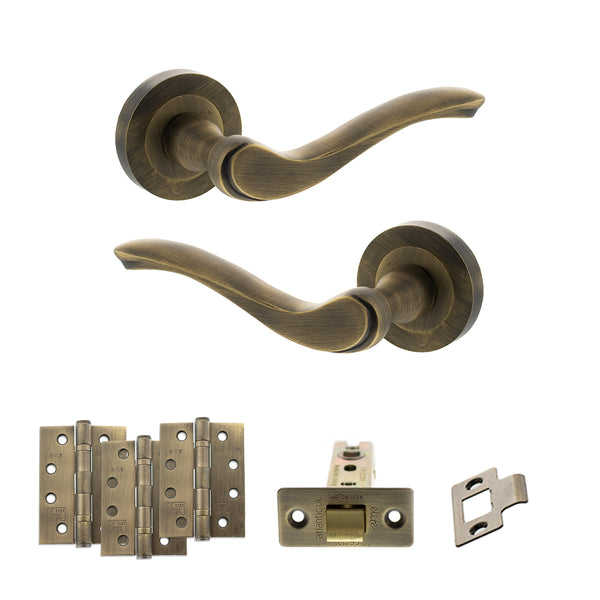 Old English Warwick Door Handle Pack (Latch Set - 2.5" CE Latch, 4" Fire Rated Hinges x3) by Atlantic Hardware