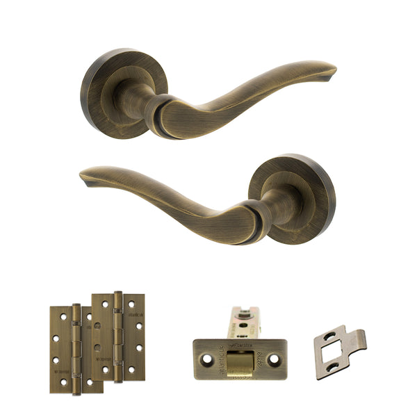 Old English Warwick Door Handle Pack (Latch Set - 3" CE Latch, 4" Slim Knuckle Hinges x2) by Atlantic Hardware