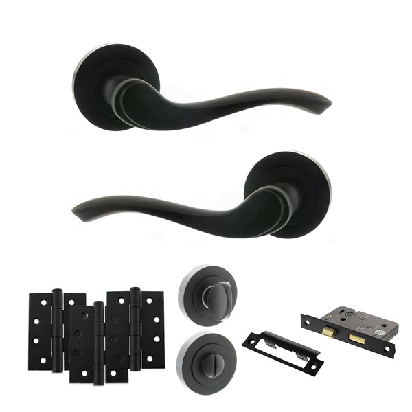 Old English Warwick Door Handle Pack (Bathroom Set - 2.5" CE Bathroom Lock, 4" Fire Rated Hinges x3) by Atlantic Hardware