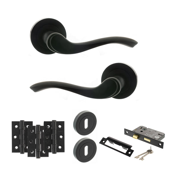 Old English Warwick Door Handle Pack (3 Lever Lock Set - 3" CE Sashlock, 3" Fire Rated Hinges x3) by Atlantic Hardware