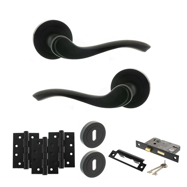 Old English Warwick Door Handle Pack (3 Lever Lock Set - 2.5" CE Sashlock, 4" Fire Rated Hinges x3) by Atlantic Hardware