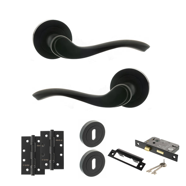 Old English Warwick Door Handle Pack (3 Lever Lock Set - 3" CE Sashlock, 4" Slim Knuckle Hinges x2) by Atlantic Hardware