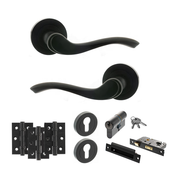 Old English Warwick Door Handle Pack (Euro Lock Set - 2.5" CE Sashlock, 3" Fire Rated Hinges x3) by Atlantic Hardware
