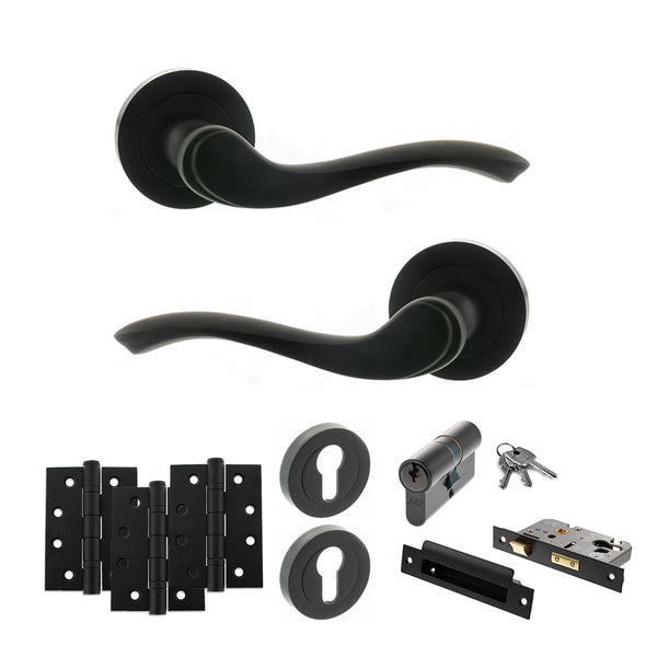 Old English Warwick Door Handle Pack (Euro Lock Set - 2.5" CE Sashlock, 4" Fire Rated Hinges x3) by Atlantic Hardware