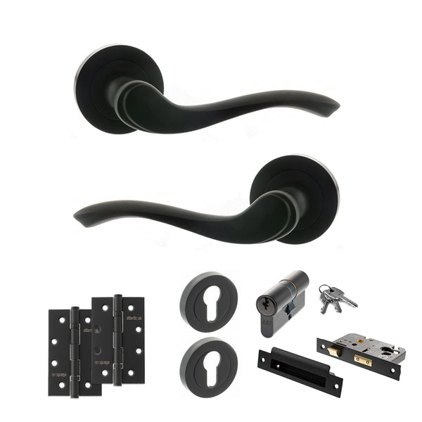 Old English Warwick Door Handle Pack (Euro Lock Set - 3" CE Sashlock, 4" Slim Knuckle Hinges x2) by Atlantic Hardware
