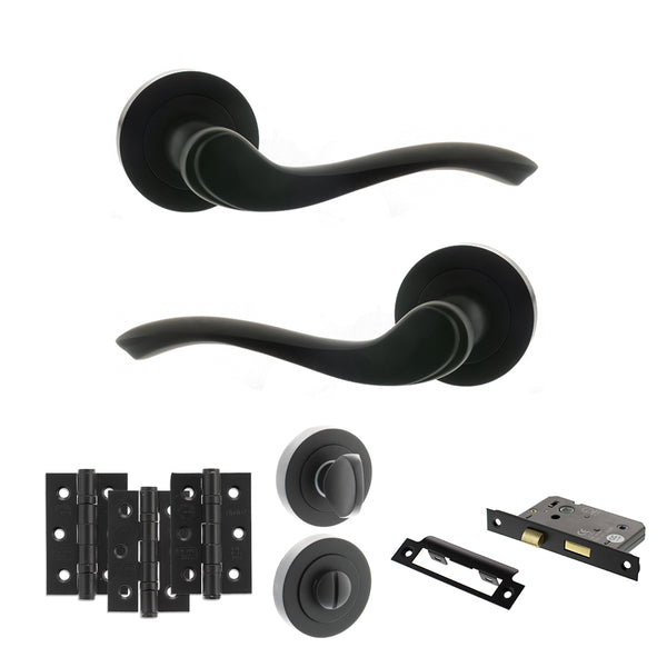 Old English Warwick Door Handle Pack (Bathroom Set - 2.5" CE Bathroom Lock, 3" Fire Rated Hinges x3) by Atlantic Hardware