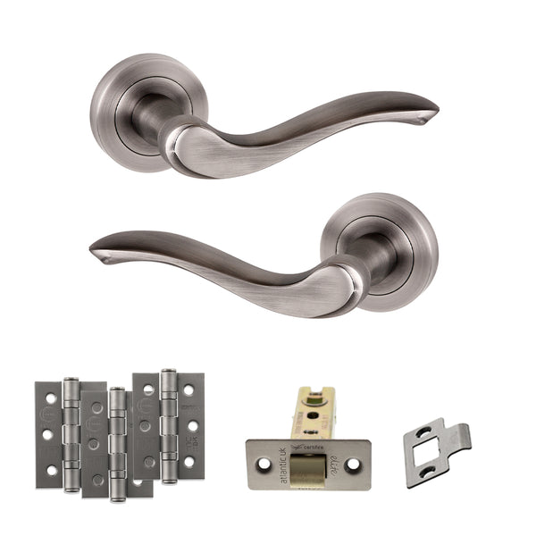 Old English Warwick Door Handle Pack (Latch Set - 3" CE Latch, 3" Fire Rated Hinges x3) by Atlantic Hardware