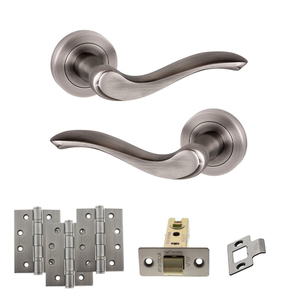 Old English Warwick Door Handle Pack (Latch Set - 3" CE Latch, 4" Fire Rated Hinges x3) by Atlantic Hardware