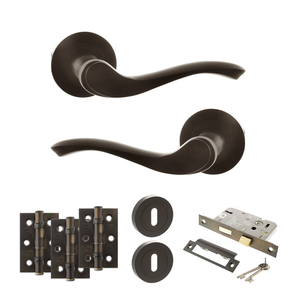 Old English Warwick Door Handle Pack (3 Lever Lock Set - 3" CE Sashlock, 3" Fire Rated Hinges x3) by Atlantic Hardware