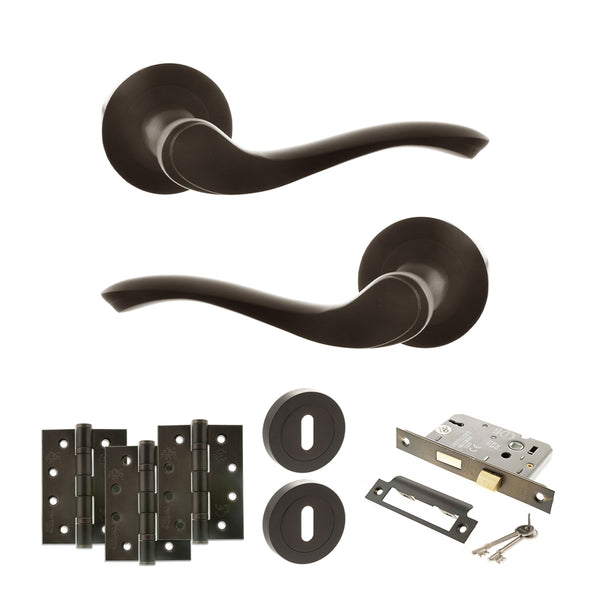 Old English Warwick Door Handle Pack (3 Lever Lock Set - 3" CE Sashlock, 4" Fire Rated Hinges x3) by Atlantic Hardware