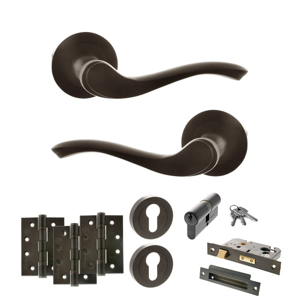 Old English Warwick Door Handle Pack (Euro Lock Set - 3" CE Sashlock, 4" Fire Rated Hinges x3) by Atlantic Hardware