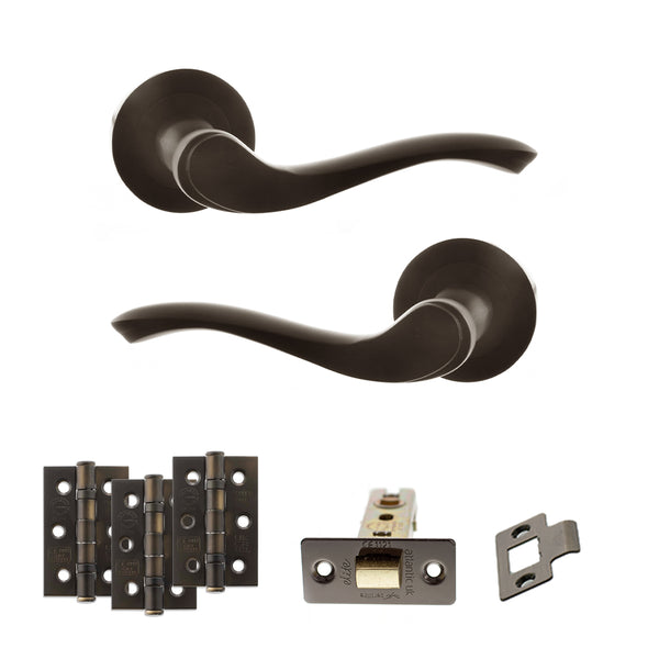 Old English Warwick Door Handle Pack (Latch Set - 3" CE Latch, 3" Fire Rated Hinges x3) by Atlantic Hardware