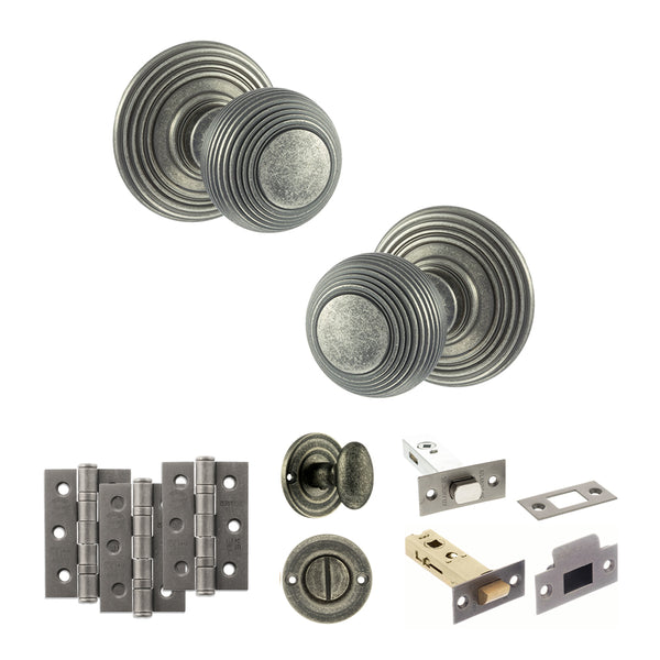 Old English Ripon Door Knob Pack (Bathroom Set - 4" Deadbolt, 3" Fire Rated Hinges x3) by Atlantic Hardware