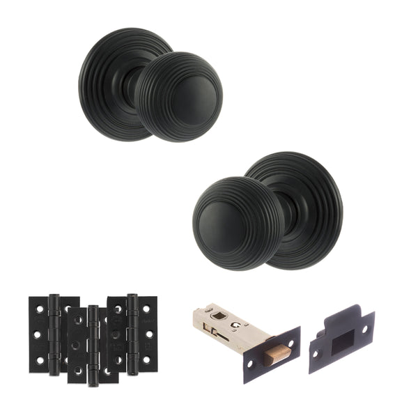 Old English Ripon Door Knob Pack (Latch Set - 4" HD Latch, 3" Fire Rated Hinges x3) by Atlantic Hardware