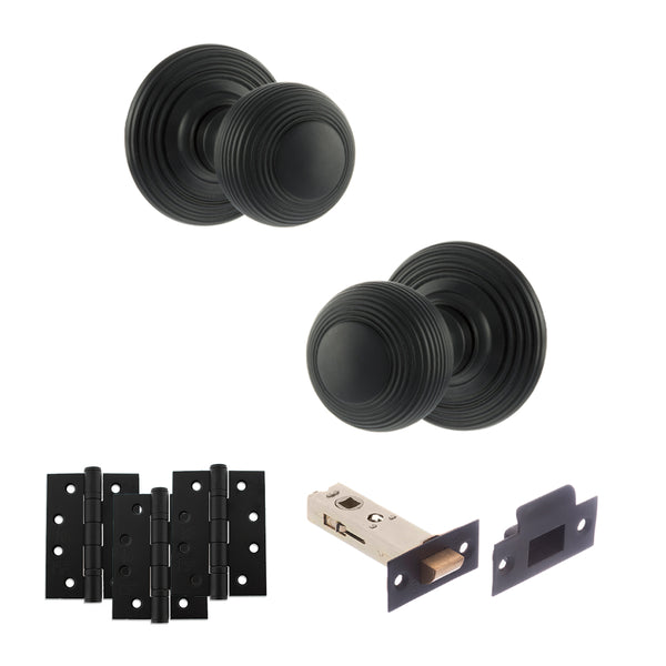 Old English Ripon Door Knob Pack (Latch Set - 4" HD Latch, 4" Fire Rated Hinges x3) by Atlantic Hardware