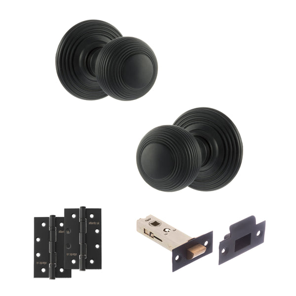 Old English Ripon Door Knob Pack (Latch Set - 3" HD Latch, 4" Slim Knuckle Hinges x2) by Atlantic Hardware