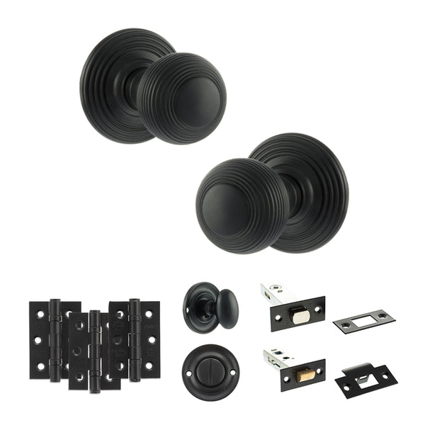 Old English Ripon Door Knob Pack (Bathroom Set - 4" Deadbolt, 3" Fire Rated Hinges x3) by Atlantic Hardware