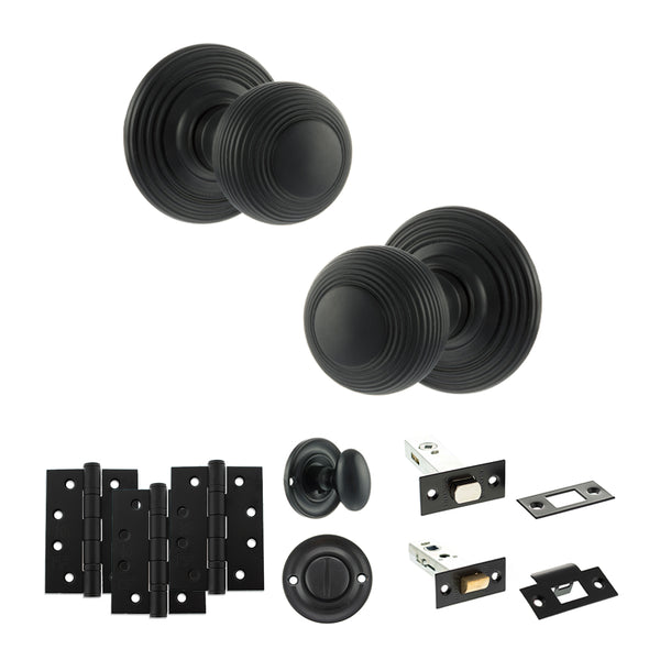 Old English Ripon Door Knob Pack (Bathroom Set - 3" Deadbolt, 4" Fire Rated Hinges x3) by Atlantic Hardware