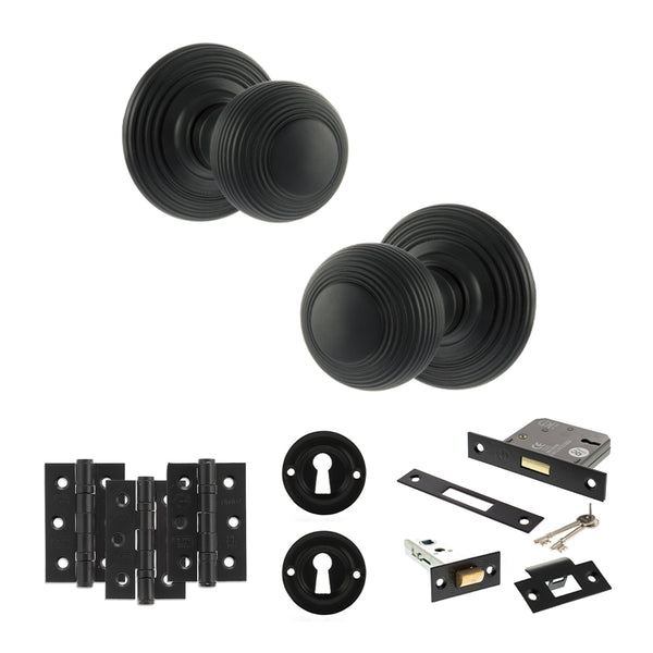 Old English Ripon Door Knob Pack (Lock Set - 3" Latch & Deadlock, 3" Fire Rated Hinges x3) by Atlantic Hardware