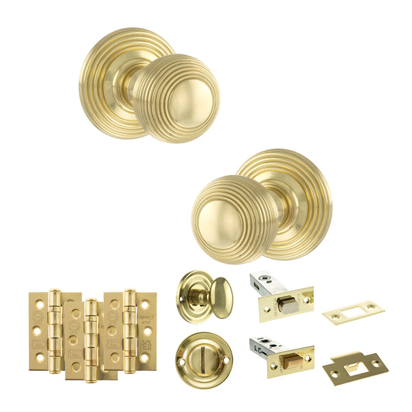 Old English Ripon Door Knob Pack (Bathroom Set - 3" Deadbolt, 3" Fire Rated Hinges x3) by Atlantic Hardware