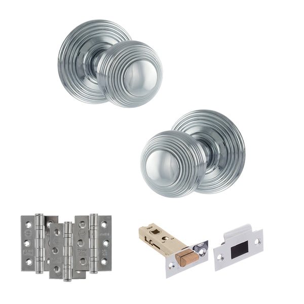 Old English Ripon Door Knob Pack (Latch Set - 4" HD Latch, 3" Fire Rated Hinges x3) by Atlantic Hardware