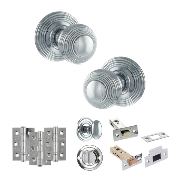 Old English Ripon Door Knob Pack (Bathroom Set - 3" Deadbolt, 3" Fire Rated Hinges x3) by Atlantic Hardware