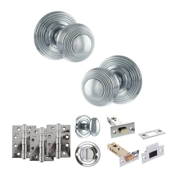 Old English Ripon Door Knob Pack (Bathroom Set - 4" Deadbolt, 4" Fire Rated Hinges x3) by Atlantic Hardware