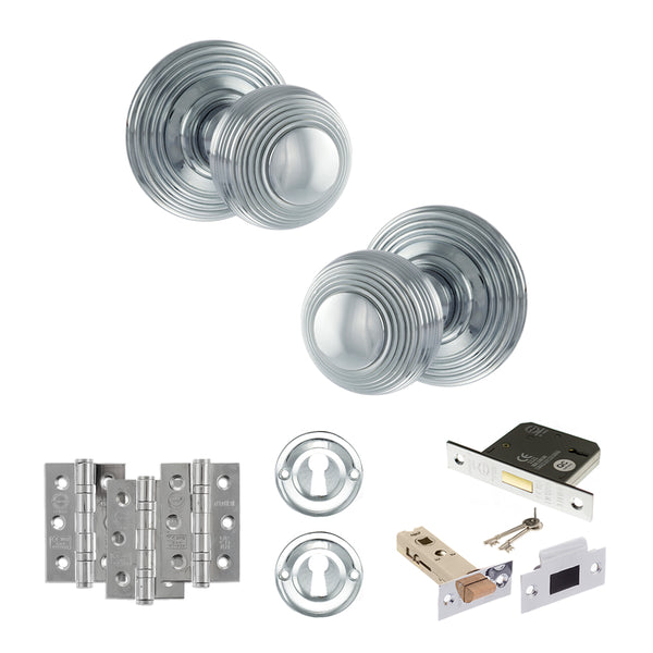 Old English Ripon Door Knob Pack (Lock Set - 3" Latch & Deadlock, 3" Fire Rated Hinges x3) by Atlantic Hardware